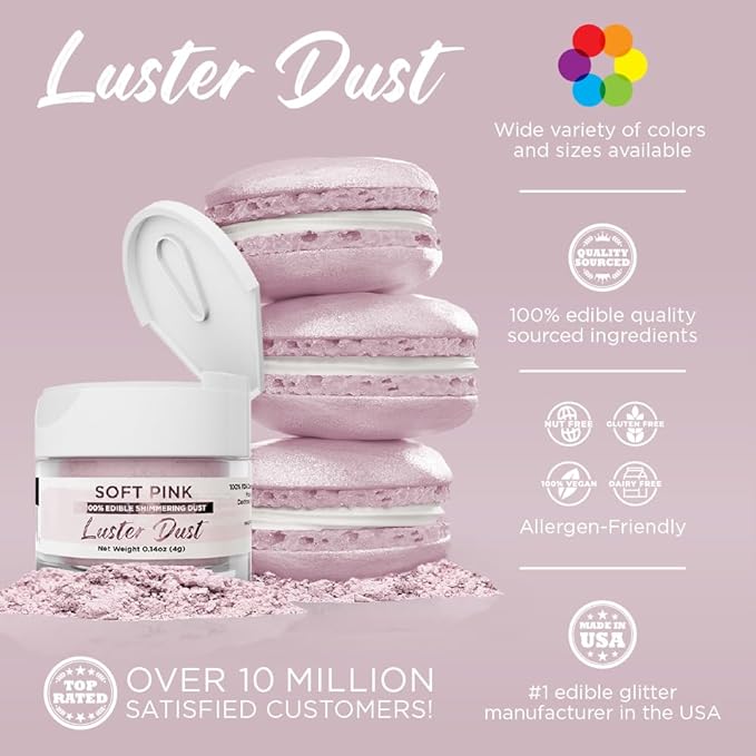 Luster Dust - Soft Pink (4g 1x Jar) | Edible Vegan Dust & Paint for Cake Decorating, Ice Cream, Desserts, Cocktails and Beverages by Bakell