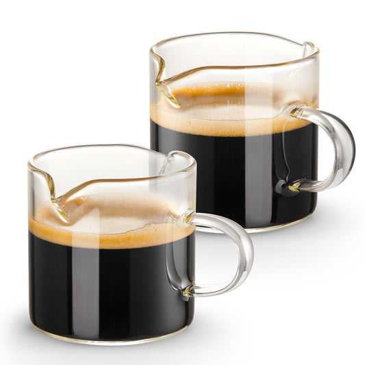 Qipecedm Espresso Cups Set of 2, 4 OZ Double Spouts Cups, Shot Glasses, Milk Cup with Handle, Clear