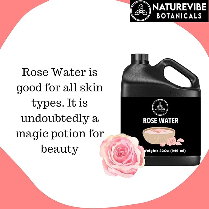Naturevibe Botanicals Pure Rose Water Toner 32 oz ??Hydrating Facial Mist & Hair Spray | 100% Natural, Alcohol-Free Skin Care & Makeup Setting Spray | Great for Skin Care and Hair Care