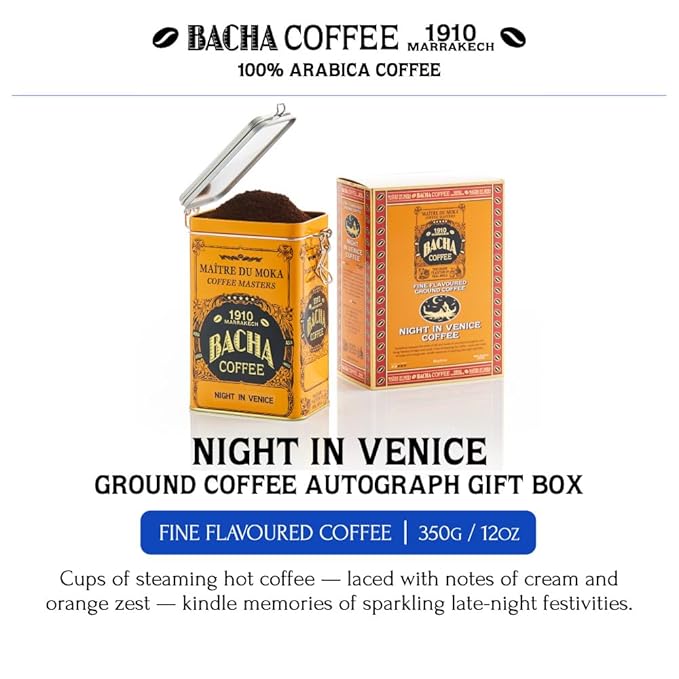 Bacha Coffee | Night in Venice Fine Flavoured Coffee, Autograph Collection, 100% Arabica Specialty Coffee, Ground Beans, Medium Roast, 350g & 100% Cotton Filter, 125mm/4 fl oz Bundle