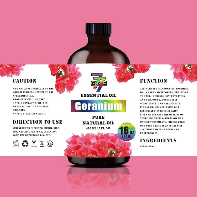 Geranium Essential Oil (16 oz / 480 ml) ??Geranium Oils for diffusers, humidifiers, Home Baths, Cleaning Products, Yoga, DIY Soaps and DIY Scented Candles
