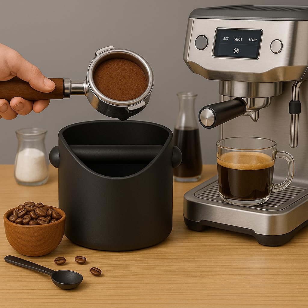 Coffee Knock Box, 4.6 in, Barista Style Espresso Grounds Knock Box, Removable Plastic Knock Rod
