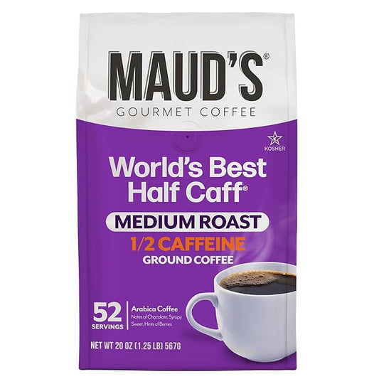 Maud's Half Caff Medium Roast Ground Coffee, 1 Bag, (20oz), 100% Arabica Coffee, 52 Servings