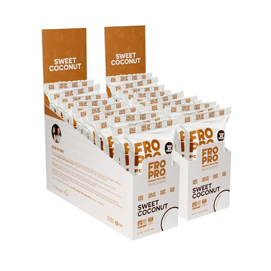 FROPRO Plant Protein Snack Bars - Plant Based Protein Bars, All-Natural, Gluten, Dairy, & Soy Free, High Protein Bars with Low Calories | Coconut, 24 Pack