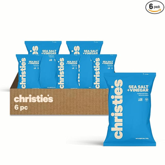 Christie's Chips Sea Salt & Vinegar - Super Natural Potato Chips - Perfectly Balanced Tart & Salty Snack - Vegan, Gluten-Free, All-Natural Gourmet for Everyday Cravings - 5 oz - 6 Pack