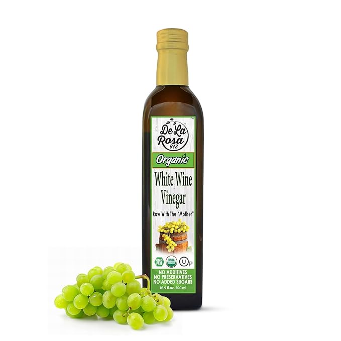 De La Rosa White Wine Vinegar, Raw & Unfiltered, with the “Mother”, Kosher for Passover, Vegan, Non-GMO & Gluten Free, Great for Salad Dressings, Marinades & More, Organic White Wine Vinegar, 16.9 Oz (Pack of 1)