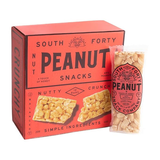 South 40 Snacks Crunchy Peanut Bar, Just 4 Ingredients, Touch of Honey (40g Bar, Pack of 12)