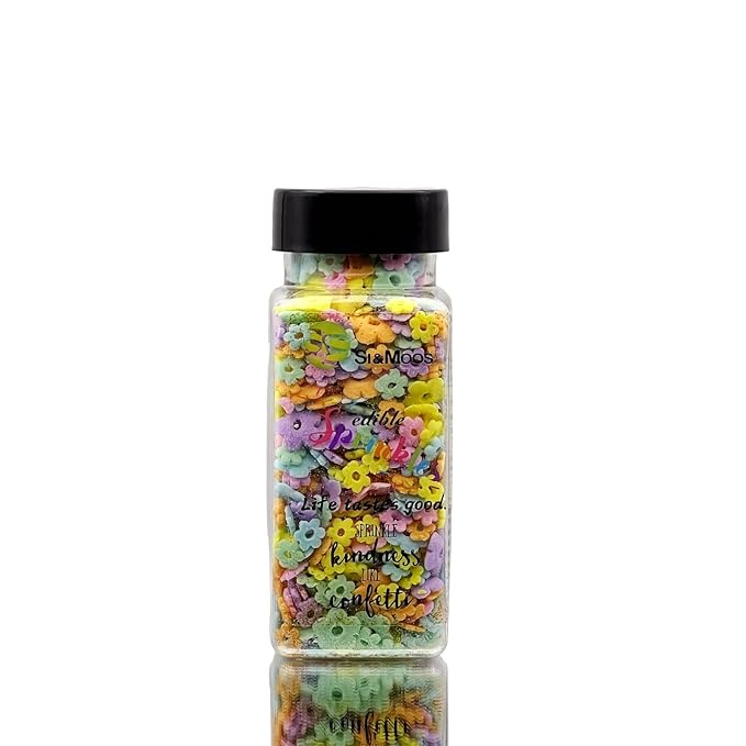 SE Si&Moos Edible Flowers Sprinkles for Cake Decorating Mini Sugar Flowers Pastel Confetti Sprinkles Edible Flower Cake Decorations, Baking, Ice Cream, Cookies, Cupcake Toppers Party Baby Shower Holiday Supplies 3 OZ