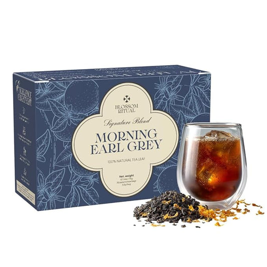 BLOSSOM RITUAL Morning Earl Grey – Loose Leaf Quality – Organic Bergamot Extract – Natural Based Pyramid Tea Bags – 20 Counts – Energizing Breakfast Blend| 2.65oz
