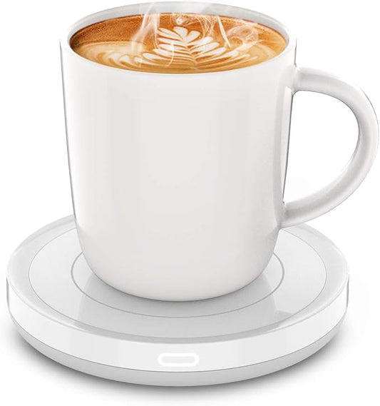BESTINNKITS Smart Coffee Set Auto On/Off Gravity-Induction Mug Office Desk Use, Candle Wax Cup Warmer Heating Plate (Up to 131F/55C), 14oz (White Set)
