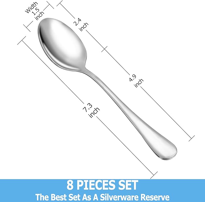8 Pcs Tablespoon Spoon Set, Premium Food Grade Stainless Steel Spoons, Serving Tablespoons, Mirror Finish & Dishwasher Safe,Use for Home,Kitchen and Restaurant - 7.3 inch