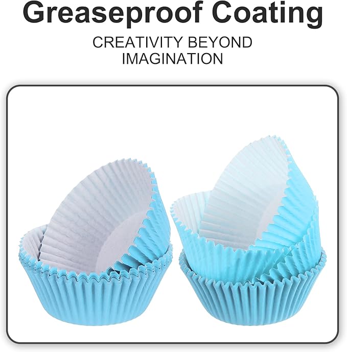 uxcell 300 Pcs Cupcake Liners, Muffins Paper Baking Cups Wrappers Standard Greaseproof for Baking Cupcake Wrapper, Sky Blue