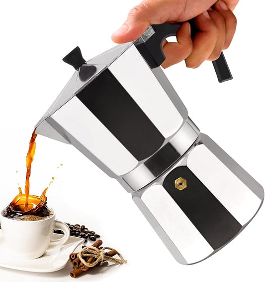 2 Cup Aluminum Moka Pot Classic Stovetop Espresso Coffee Maker 100ml 3.4oz Coffeemaker Percolator Mocha Pot Greca Coffee Maker Cafe Makers for Italian and Cuban Cafì±?Brewing Silver