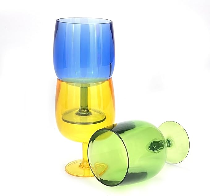 Yalin Set of 6 Unbreakable 12 oz Acrylic Plastic Wine and Water Tumbler Stackable Goblets. (Multicolor, 12 oz)
