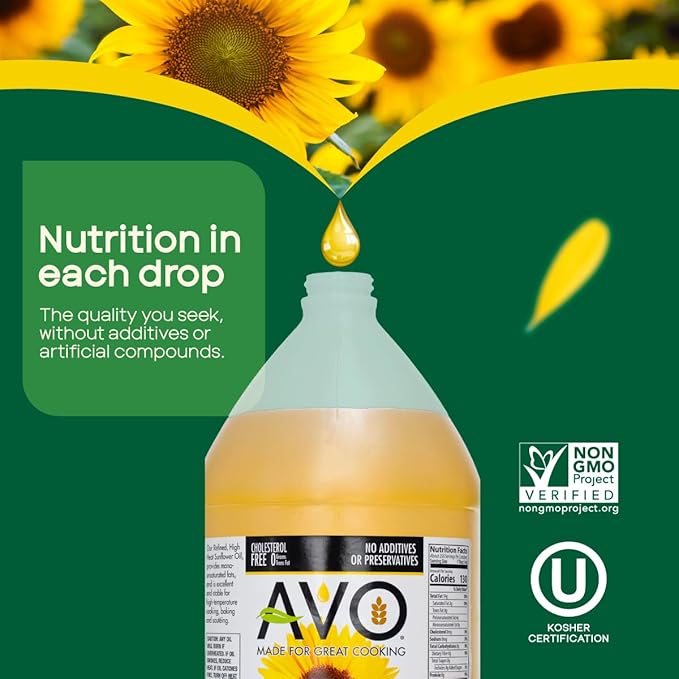 AVO NON-GMO High Oleic Sunflower Oil for General Cooking - 1 Gallon
