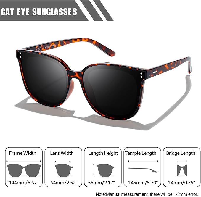 LVIOE Oversized Polarized Sunglasses for Women Trendy Large Cat Eye UV Protection Shade LS1627s