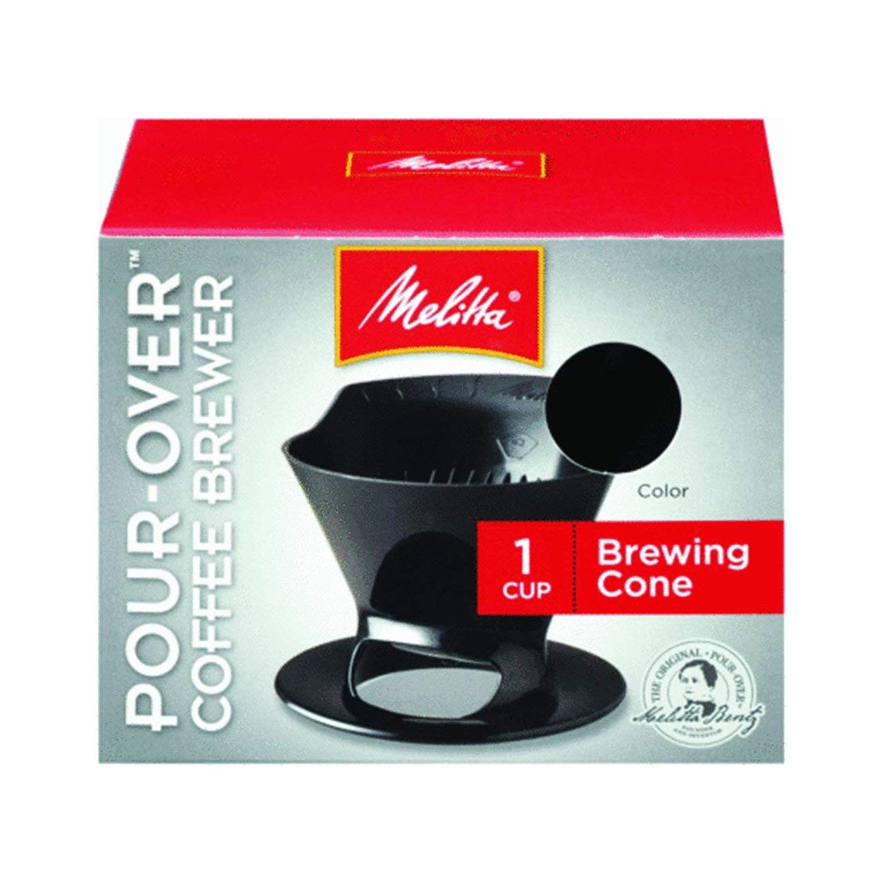 Melitta Filter Coffee Maker, Single Cup Pour-Over Brewer, Black, 1 Count (640007)