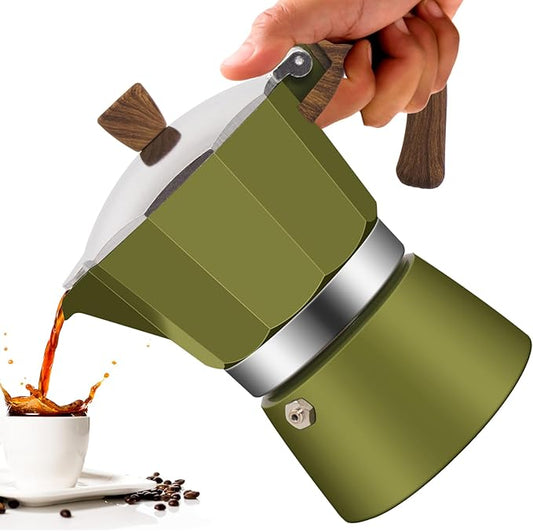 3 Cup Aluminum Moka Pot Classic Stovetop Espresso Coffee Maker 150ml 5oz Coffeemaker Percolator Mocha Pot Greca Coffee Maker Cafe Makers for Italian and Cuban Cafì±?Brewing Green