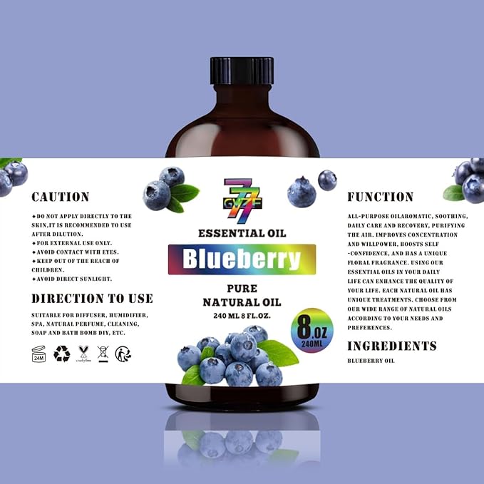 Blueberry Essential Oil (8 oz / 240 ml) ??Blueberry Oils for diffusers, humidifiers, Home Baths, Cleaning Products, Yoga, DIY Soaps and DIY Scented Candles