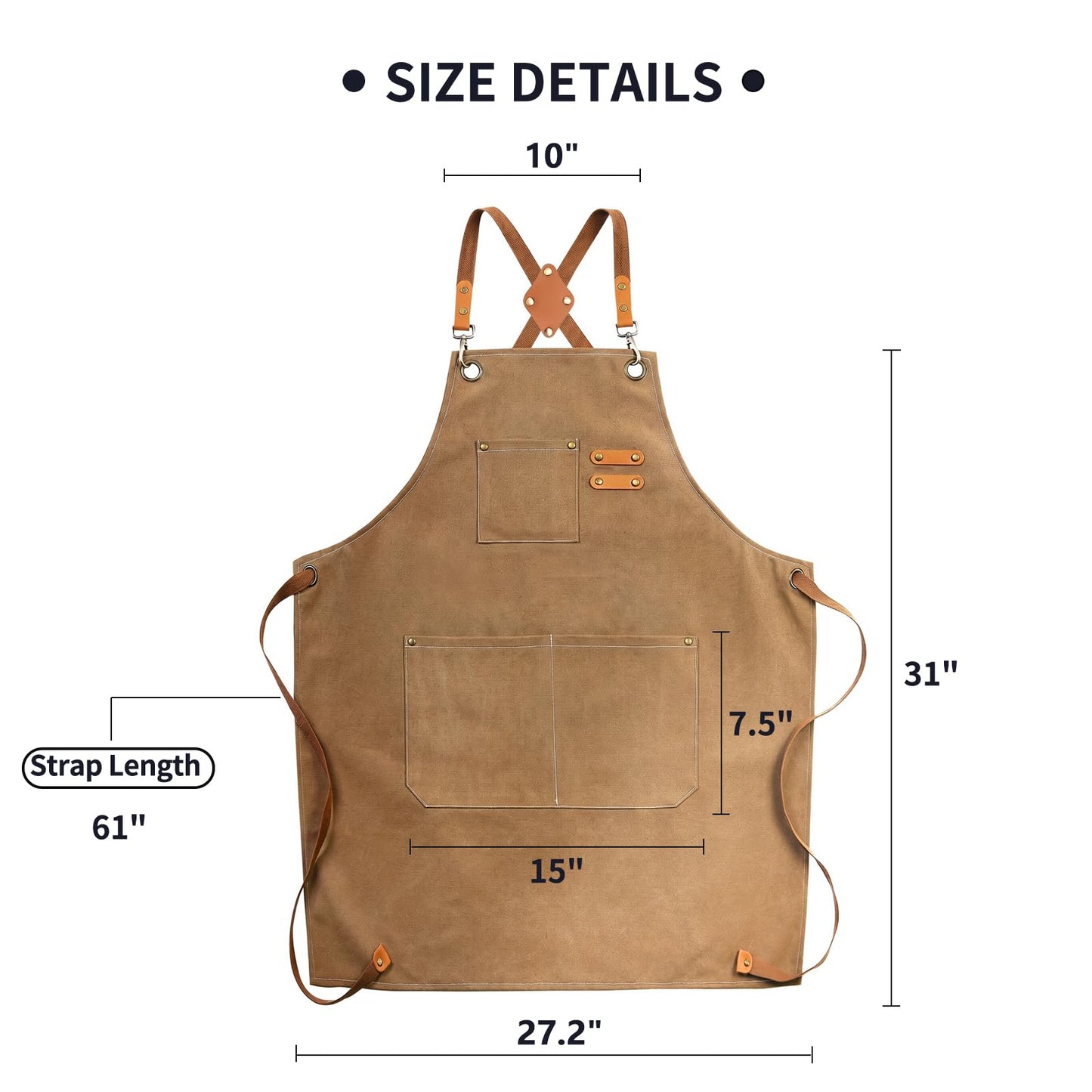 ZOMAO Chef Apron, Cotton Canvas Cross Back Apron with Pockets for Women and Men,Adjustable Strap