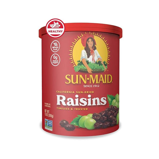 Sun-Maid California Sun-Dried Raisins - 13 oz Resealable Canister - Dried Fruit Snack for Lunches, Back to School Snacks, and Natural Sweeteners