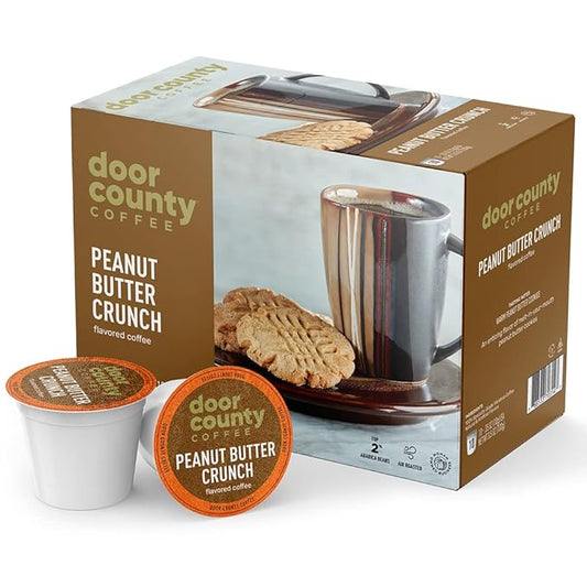Door County Coffee Peanut Butter Crunch Flavored Coffee - 10 Count Single Serve Cups - Medium Roast - 100% Specialty Arabica