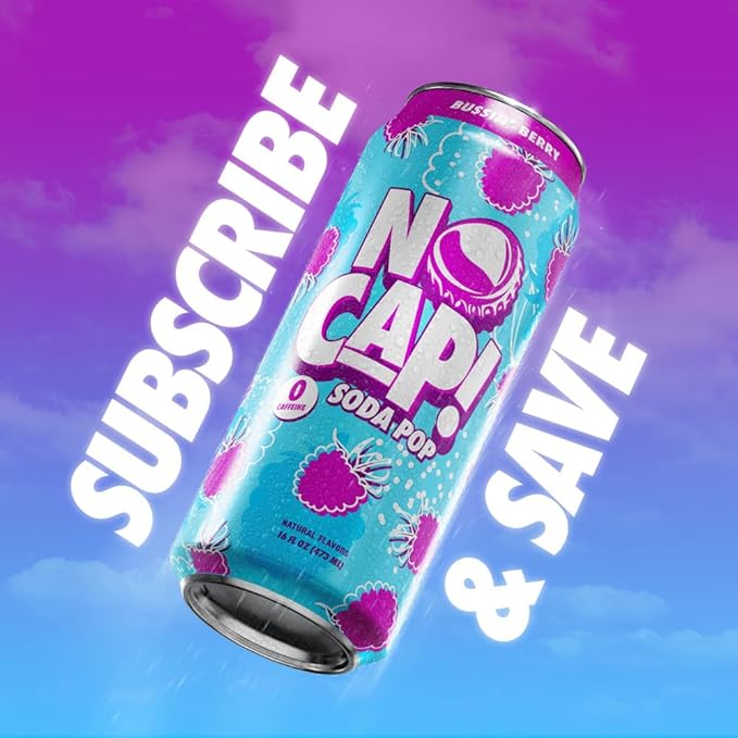 No Cap! Healthy Soda Pop Drinks, Zero Sugar, Zero Calorie, Natural Flavors, Caffeine Free, 16 Oz Cans, (12 Pack) Bussin' Berry