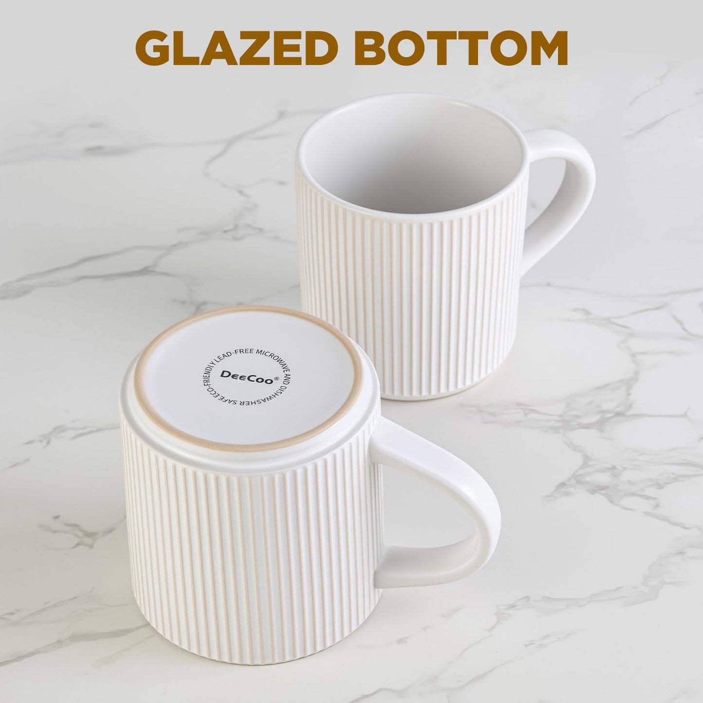 DeeCoo Matte White Coffee Mugs Set of 4, 12 Ounce Mug with Handles, Ceramic Stoneware Catering