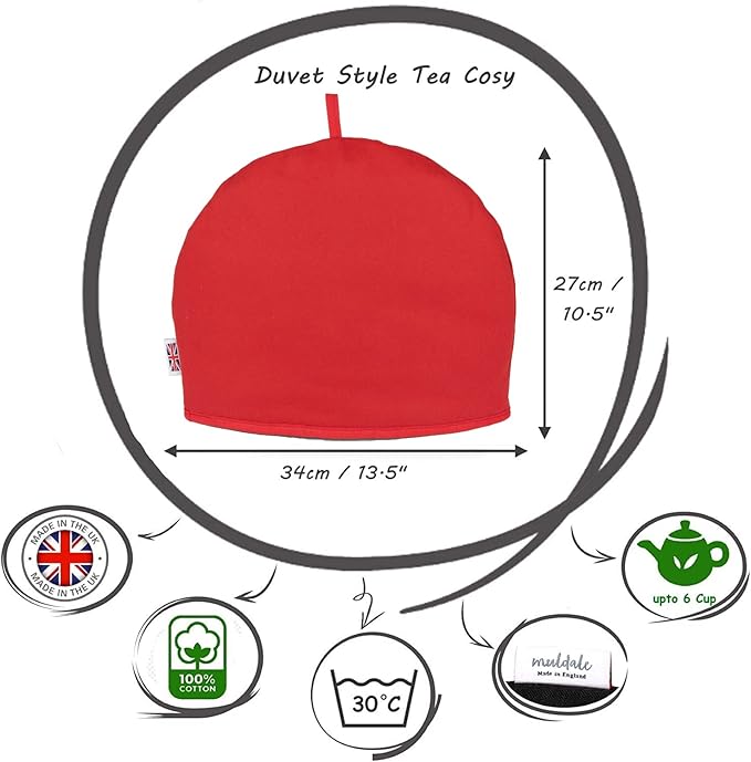 Muldale Large Tea Cozy for Teapot Insulated - Jubilee Red - 100% Cotton Extra Thick Wadding - Designed in England - Tea Cozies Covers Fit 1 to 6 Cup