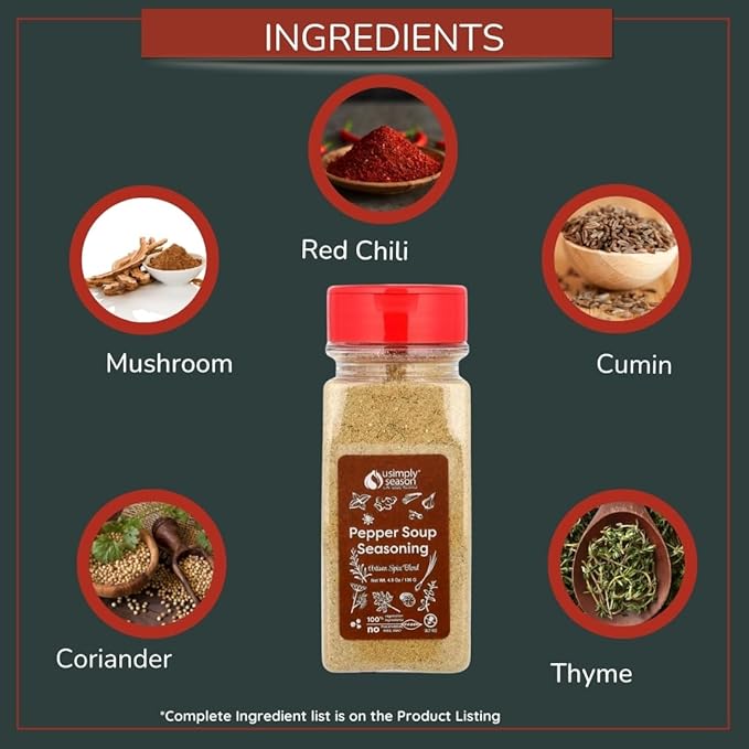USimplySeason Pepper Soup Spice (4.8 oz) - African-Inspired Seasoning Blend - Vegan, Non-GMO, All-Natural - Ideal for Soups, Stews, Made in USA -One Bottle