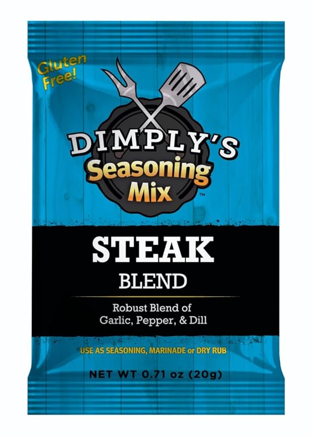 Dimply's Steak Seasoning Mix ??12 Pack, Single Serve Dry Rub and Marinade ??Garlic Pepper Dill Blend for Meat, Chicken, Tofu, and Vegetables ??Vegan, Gluten Free, No MSG, Preservative Free
