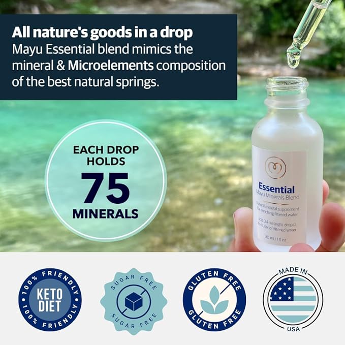 MAYU Concentrated Ionic Trace Mineral Drops - Rich Concentrate Electrolytes: Magnesium Chloride Sodium Supplements - Essential Blend Drop for Immune Support - Nutrient-Packed Alkaline Water - 3 Pack