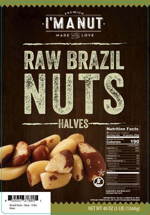 I’m A Nut Brazil Nuts, Broken, 48oz (3 lb) Distinct| Non GMO Batch Tested Gluten & Peanut Free Vegan Keto Friendly Large, Fresh Resealable bag