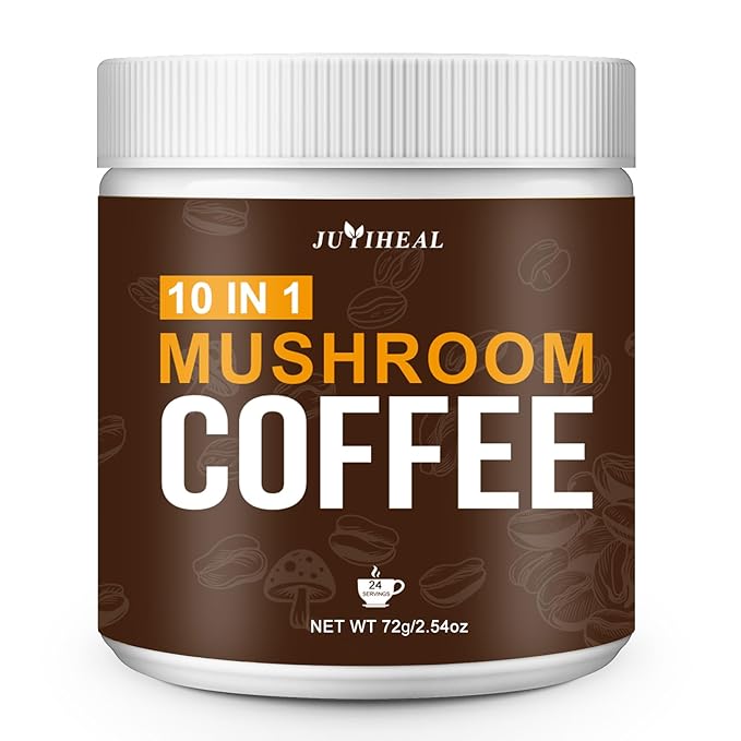 JUYIHEAL Mushroom Coffee, 10 in1 Mushroom Powder Coffee with Lions Mane, Chaga, Reishi, Cordyceps, Maitake, Shiitake, and Turkey Tail for Energy, Focus, Immune Support, 72g