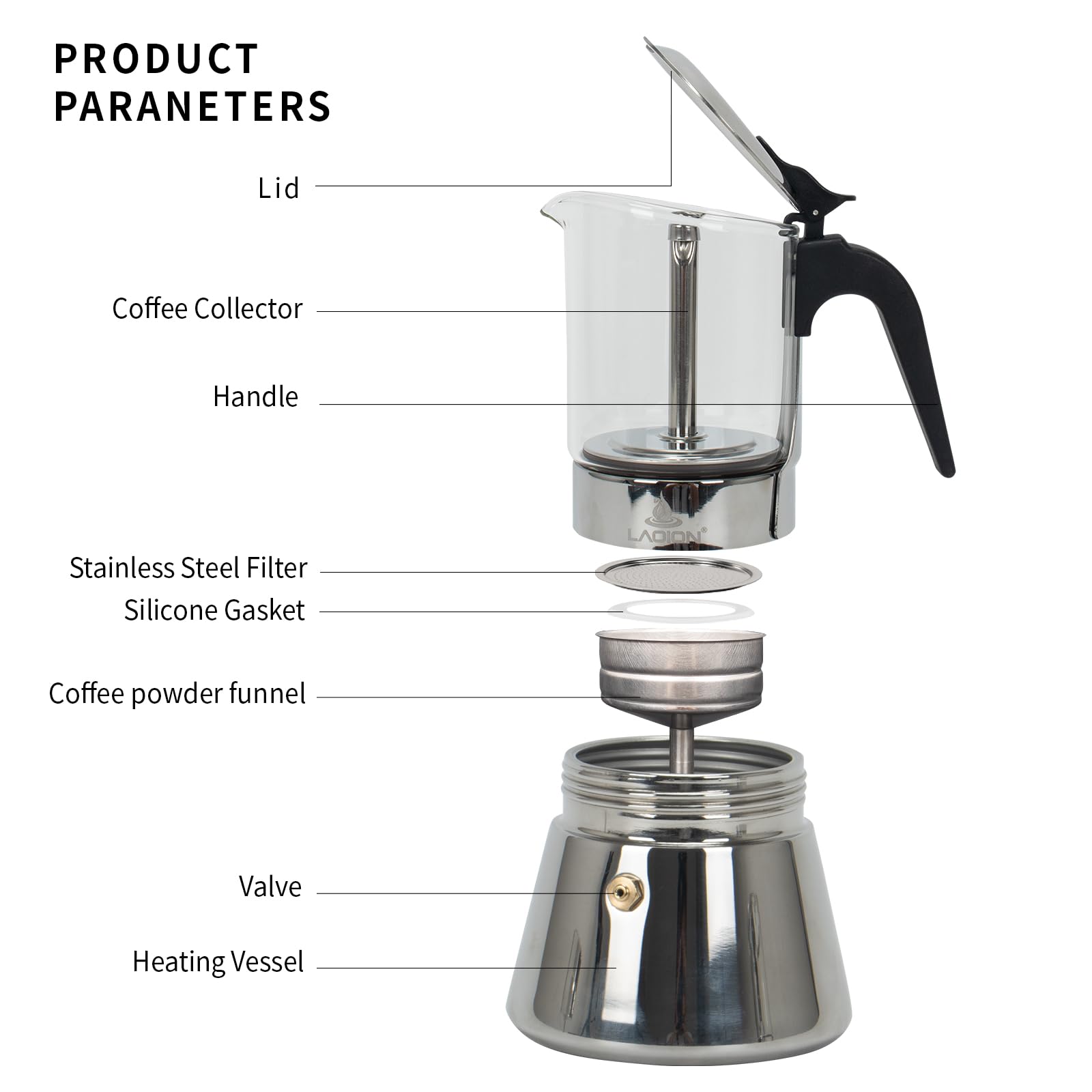 LAOION Stovetop Espresso Maker, 6Cup 240ml Moka Pot, Cuban Coffee Maker
