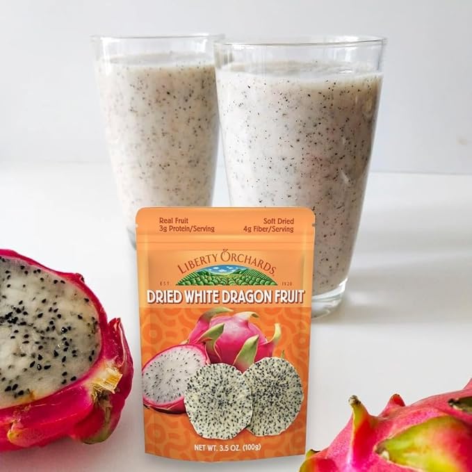 Liberty Orchard Organic Dried White Dragon Fruit with fiber - Ideal for Recipes or a Nutritious fruit for Busy Lifestyle- Nutrient-Rich Dried Fruit with Vitamin C, Antioxidants & Fiber- 4 Pack