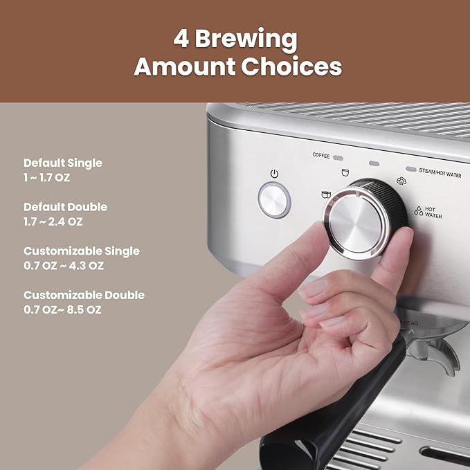 Gevi 58mm Commercial Grade Espresso Machine with PID Temp Control, Adjustable Shot/Temp, Powerful Steam Wand & Barista Kit - Ideal for Home & Café (EzBru 1000)