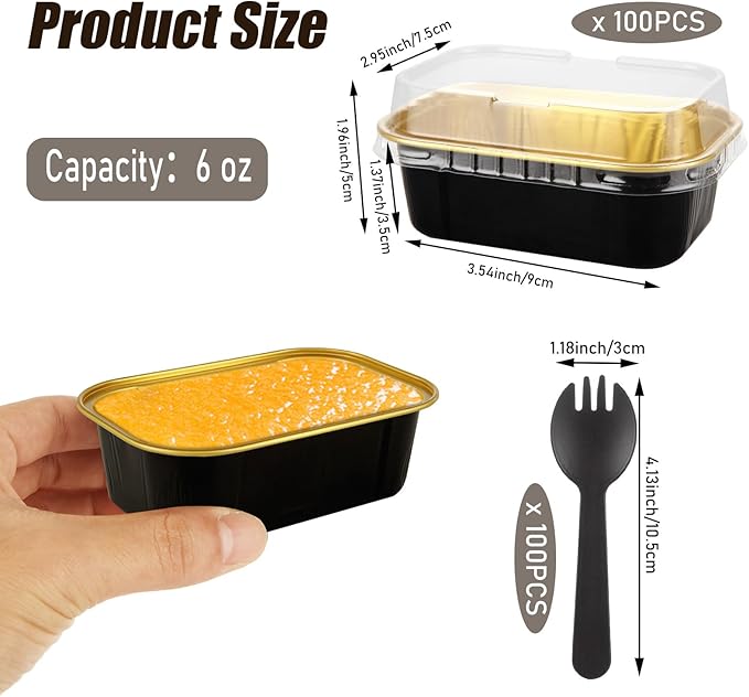100 Pack 6oz Mini Loaf Pans with Lids, Mini Cake Pans Aluminum Foil Baking Cups for Muffin Party Holiday Wedding Birthday