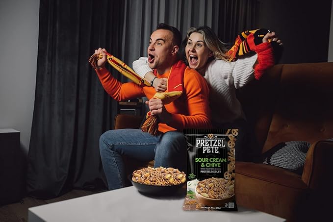 Pretzel Pete Sour Cream Chive Seasoned Pretzel Medley, Nut-Free and Sesame-Free Snack, Small Batch, Bold Flavor (9.5oz, Pack of 3)