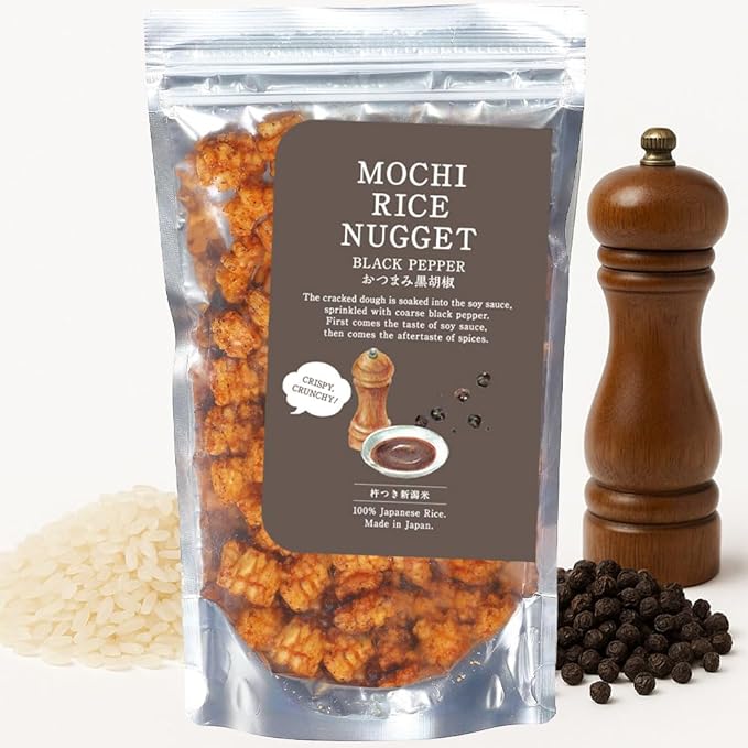 Mochi Rice Nuggets ??Black Pepper Soy Flavor, Spicy Japanese Rice Crackers, 140g (4.9oz) NON-GMO Additive-free japanese snacks Crispy rice snacks, Japanese food