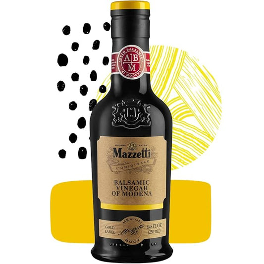 Mazzetti Balsamic Vinegar of Modena Gold Label PGI |Smooth & Balanced | Perfect for Dipping | Matured in Oak Barrels | 8.45 Ounce Bottle