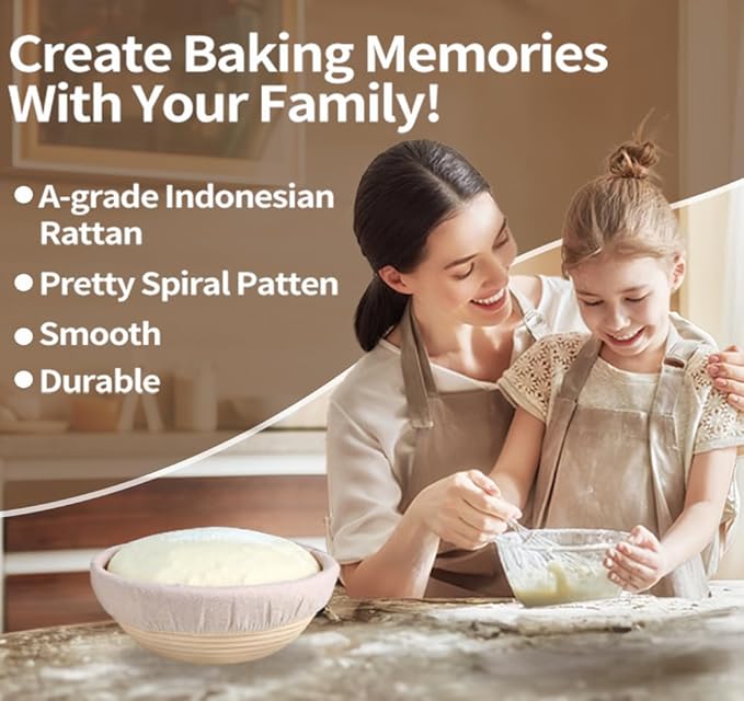 Banneton Bread Proofing Basket Set of 2, 9 Inch Round Sourdough Bread Baking Supplies, Bread Making Starter Kit, Proofing Baskets for Baking, Perfect Baker's Gift Set