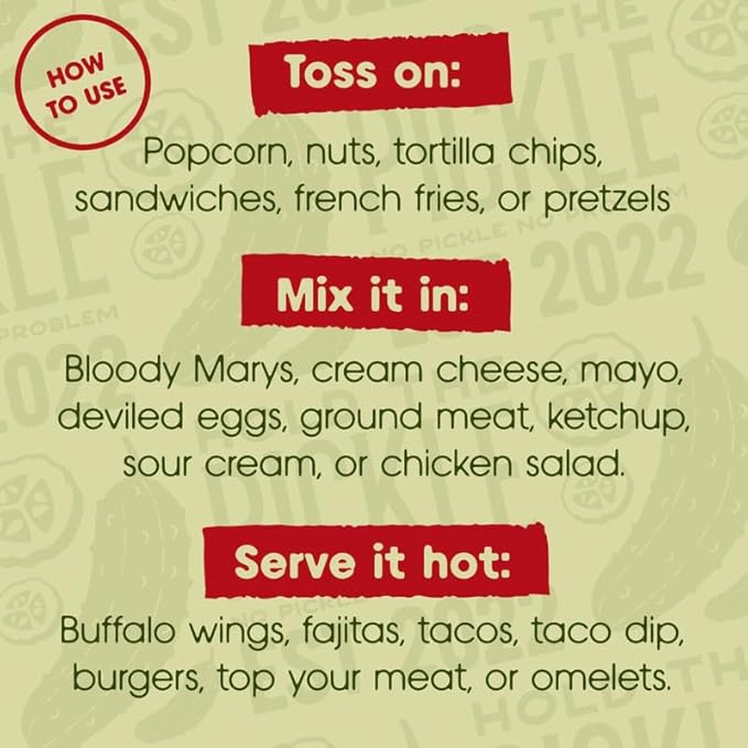 Hold The Pickle Tex Mex Pickle Seasoning - For Popcorn, Cooking - TexMex Flavored Dill Pickles Seasoning - Vegan, Non-GMO, Gluten Free, Kosher Certified, 4.3 Oz Shaker