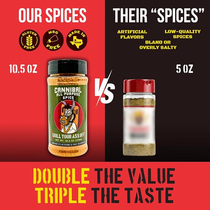 GYAO Cannibal BBQ Seasoning – 10oz Chili-Based Southern Texas BBQ Rub for Steak, Beef & Burgers – MSG & Gluten Free – USA Made & Veteran Owned