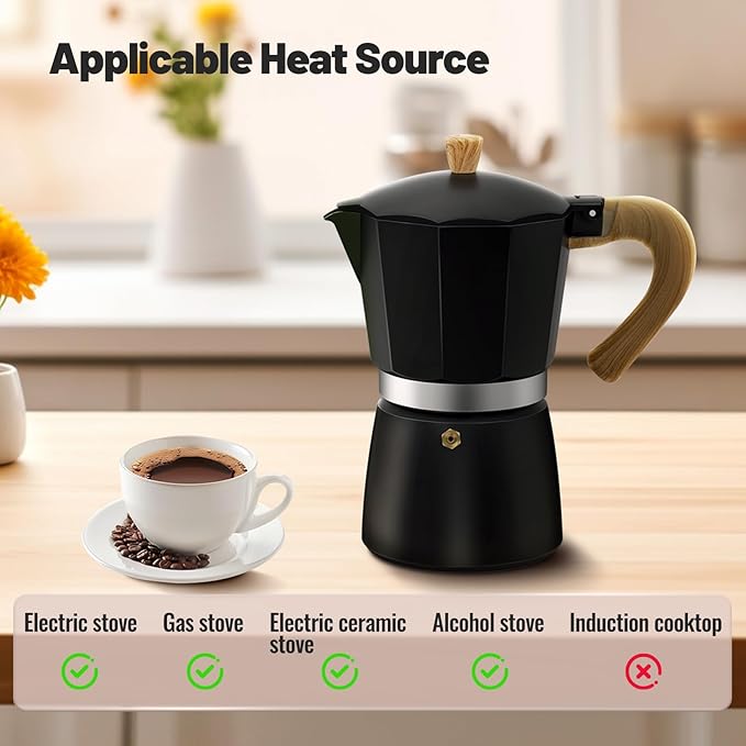 9 Cup Aluminum Moka Pot Classic Stovetop Espresso Coffee Maker 450ml 15oz Coffeemaker Percolator Mocha Pot Greca Coffee Maker Cafe Makers for Italian and Cuban Cafì±?Brewing Black