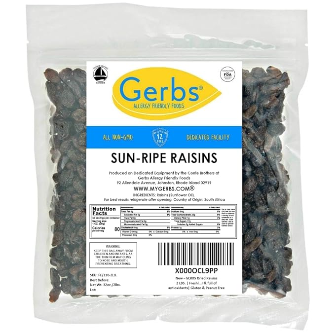 Gerbs Dried Raisins 2 lbs. | Unsulfured, No Additives, Resealable Bag | Naturally Sweet & Plump | Top 14 Allergen-Free