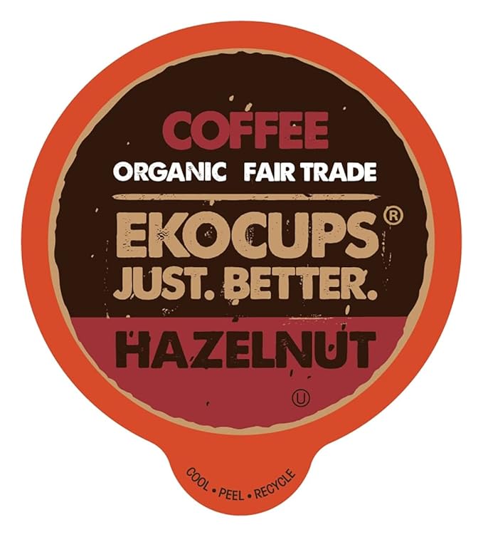 EKOCUPS Organic Hazelnut Flavored Coffee Pods, Artisan Fair Trade, Hazelnut Coffee for Keurig K Cup Machines, Recyclable Pods, 40 Count