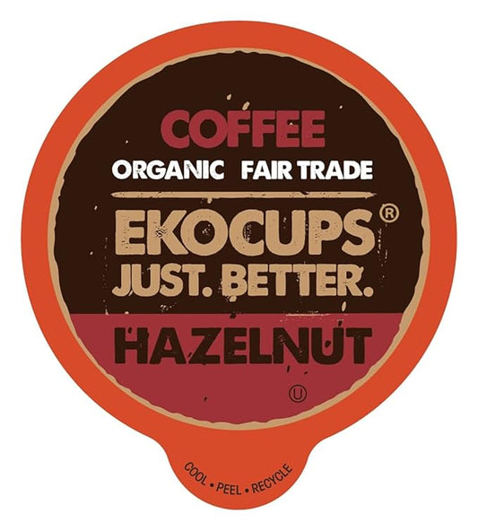 EKOCUPS Organic Hazelnut Flavored Coffee Pods, Artisan Fair Trade, Hazelnut Coffee for Keurig K Cup Machines, Recyclable Pods, 40 Count