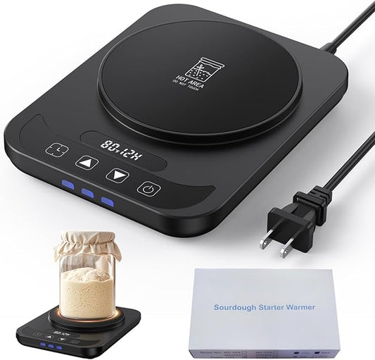 Sourdough Starter Warmer Mat - 12H Timer & Precise 1°F Thermostat (70-100°F) - Auto On/Off - Fits 40oz Jars for Home Baking (Black)