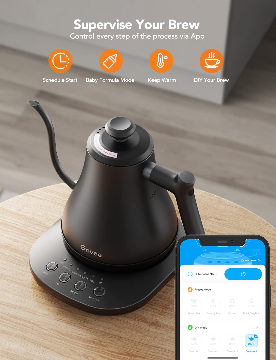 Govee Smart Electric Kettle, WiFi Variable Temperature Gooseneck Tea Kettle